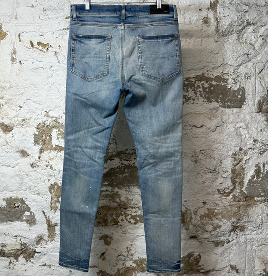 Amiri MX1 Light Blue Suede Blue Denim Jeans Sz 34