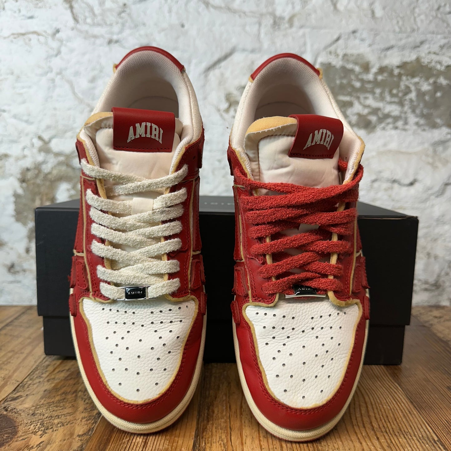 Amiri Red Skeleton White Cream Cracked Sneaker Sz 10 (43)