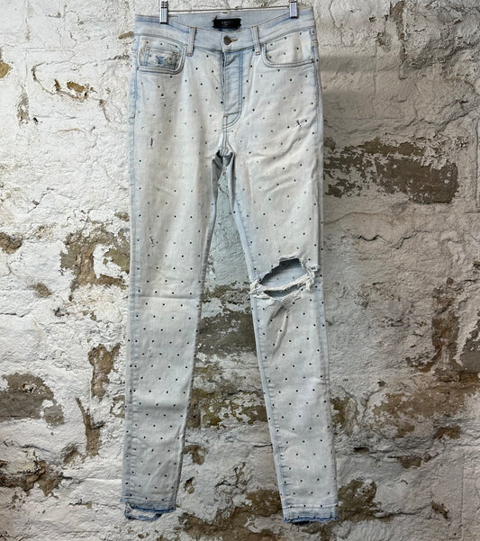 Amiri Gradient Rhinestone Lightwash Blue Denim Jeans Sz 31