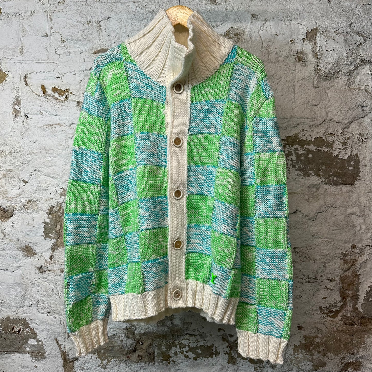 Louis Vuitton Blue Green Damier Knit Button Up Cardigan Sz XXL DS