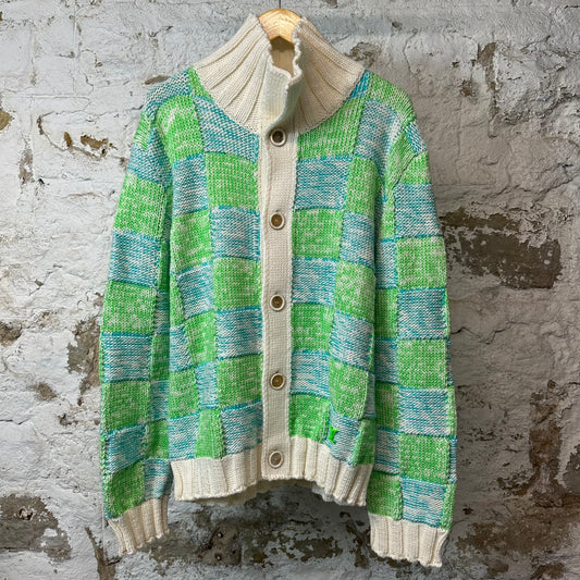 Louis Vuitton Blue Green Damier Knit Button Up Cardigan Sz XXL DS