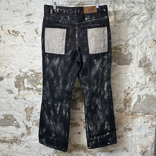 Birth Of Royal Child Embossed Silver Washed Black Denim Jeans Sz M