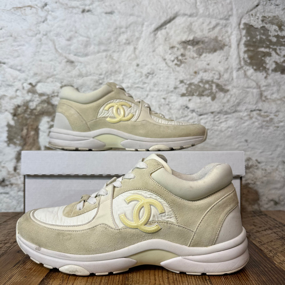 Chanel Cream CC Beige White Sneaker Sz 8 (41)