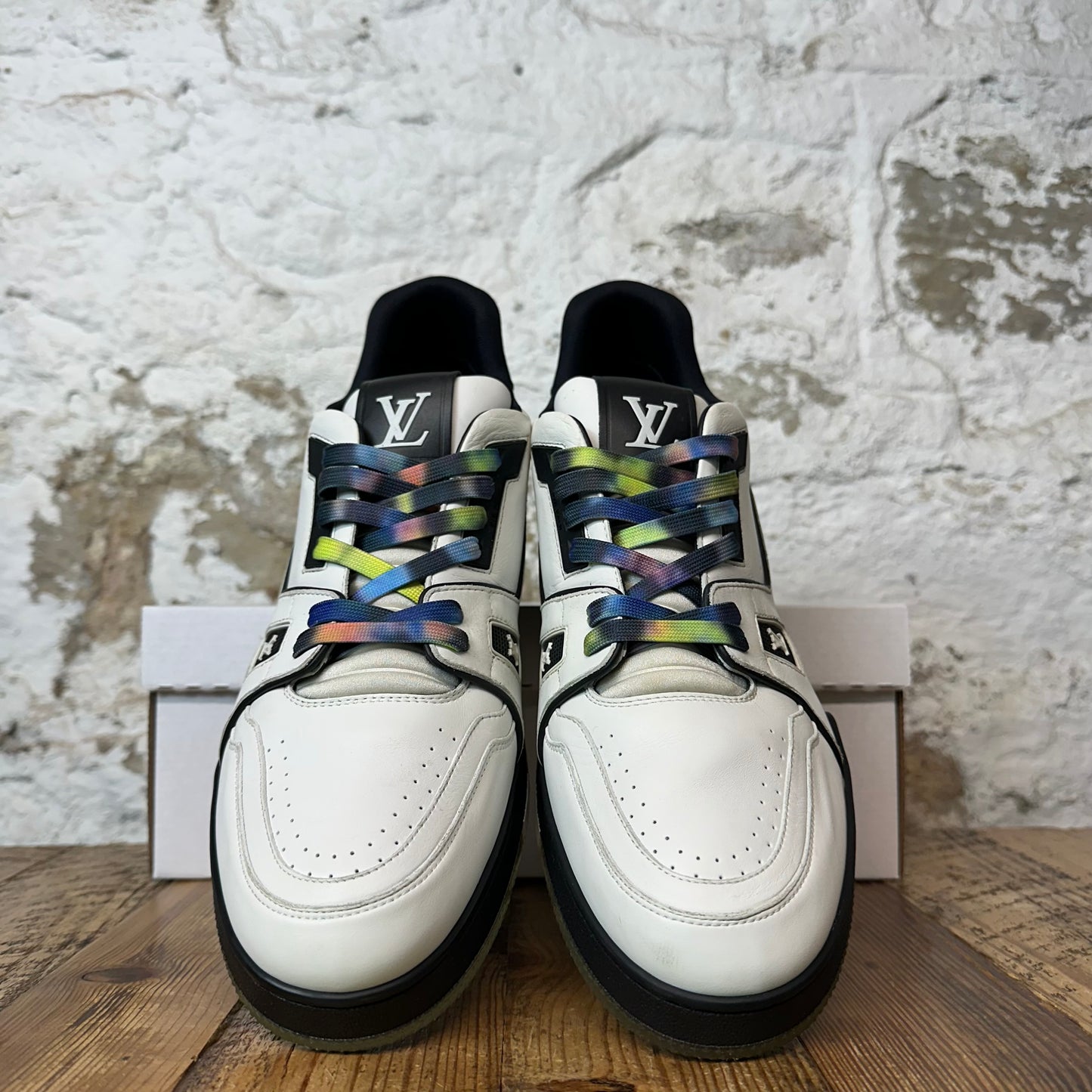Louis Vuitton Black White Multicolor Lace Trainer Sneaker Sz 12.5 (11LV)
