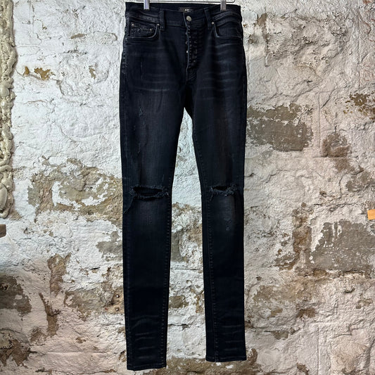 Amiri Knee Rip Faded Black Denim Jeans Sz 29