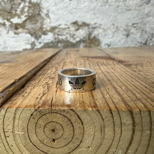 Gucci Adidas GG Logo SIlver Ring Sz 8 (17G)