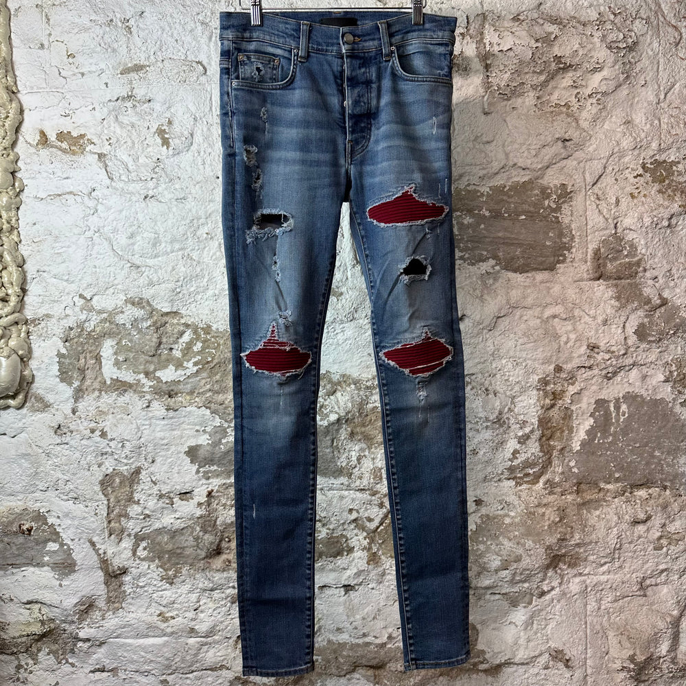 Amiri MX1 Maroon Suede Blue Denim Jeans Sz 31
