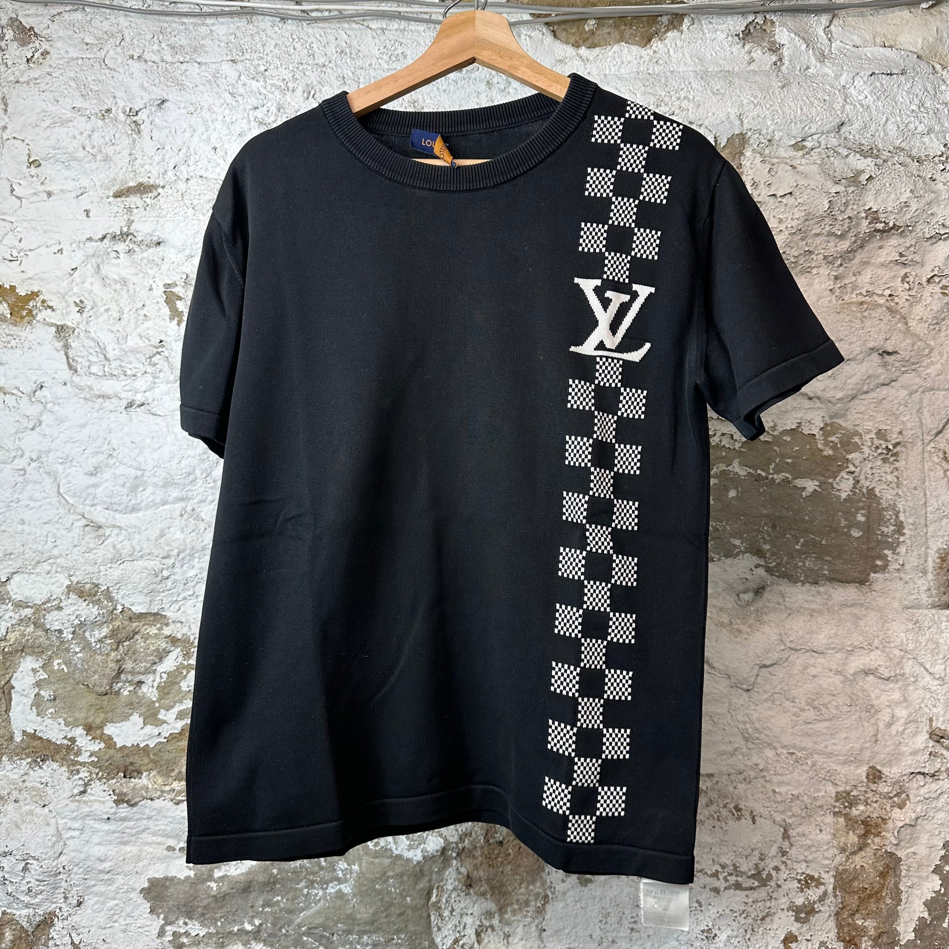 Louis Vuitton White Damier Black Stripe T-Shirt Sz S