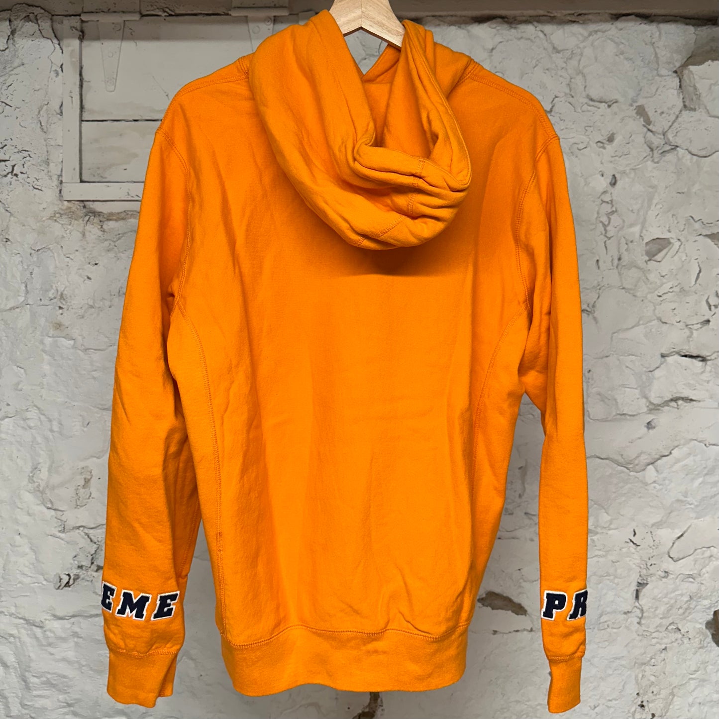 Supreme Orange Sleeve Spellout Hoodie Sz M