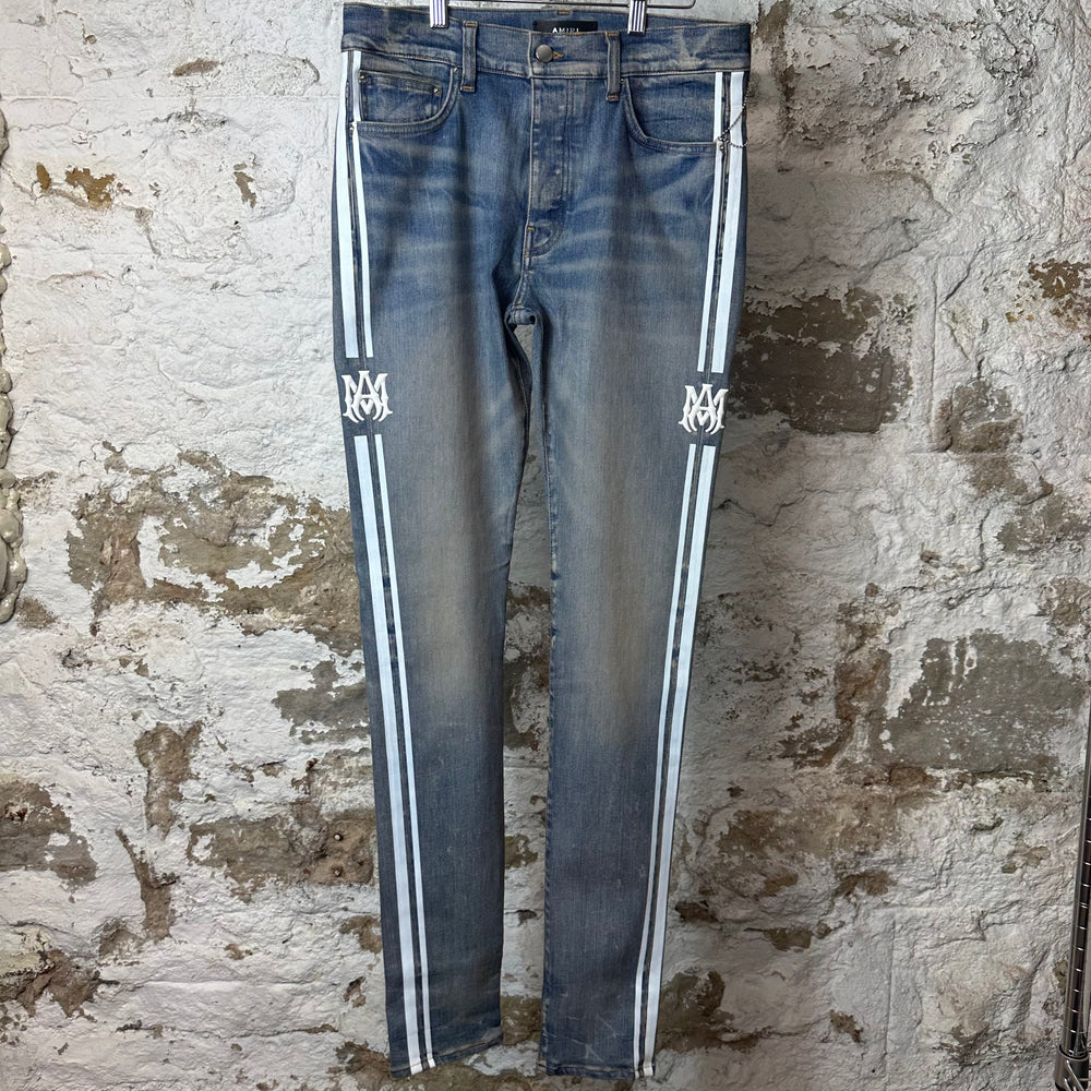 Amiri White MA Stripe Blue Denim Jeans Sz 32