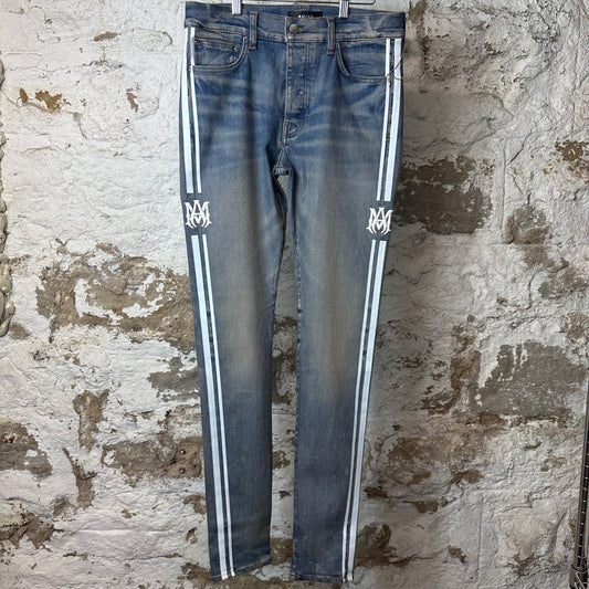 Amiri White MA Stripe Blue Denim Jeans Sz 32