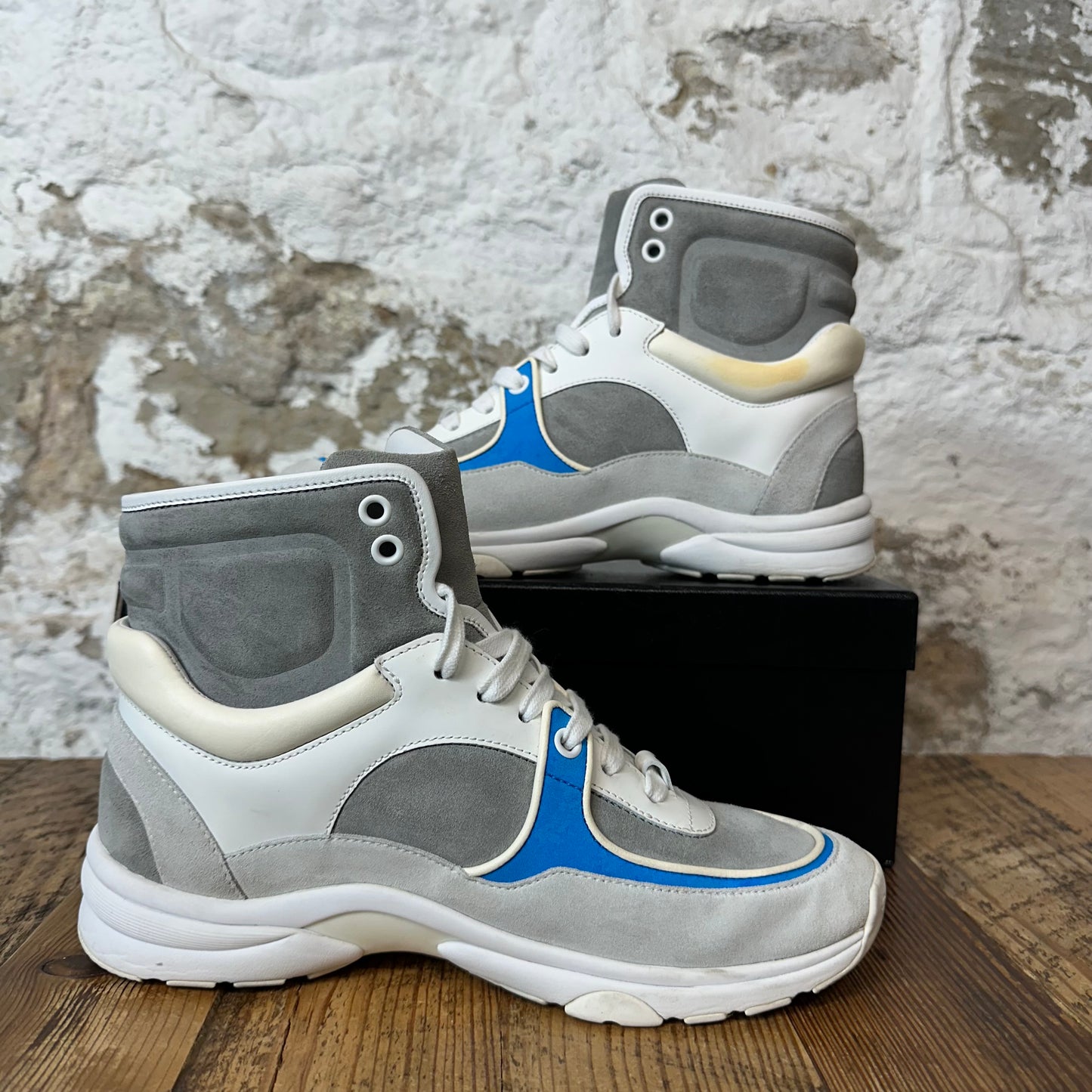 Chanel High Grey White Blue Sneaker Sz 5 (37)