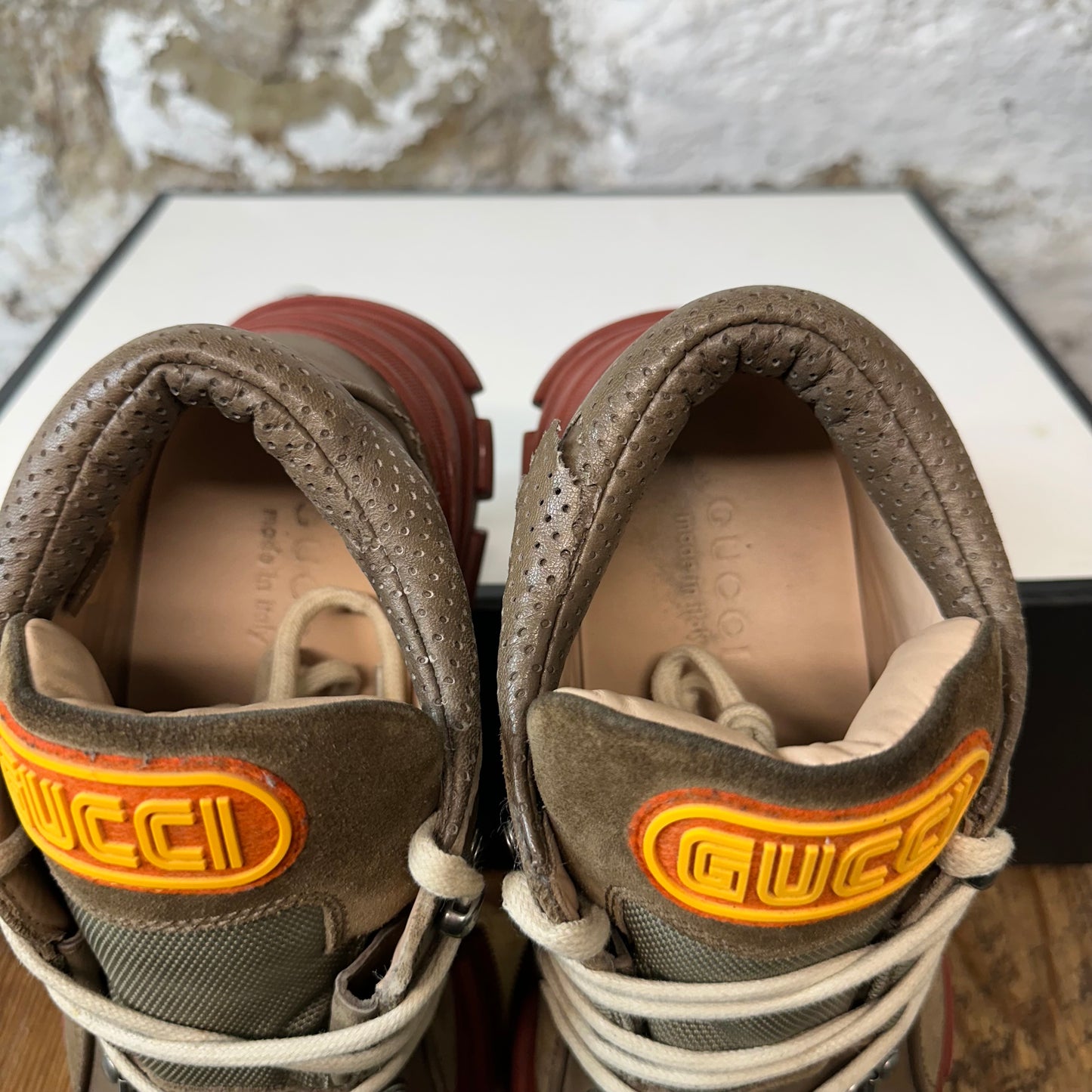 Gucci Flashtrek Brown Maroon Boot Sneaker Sz 7