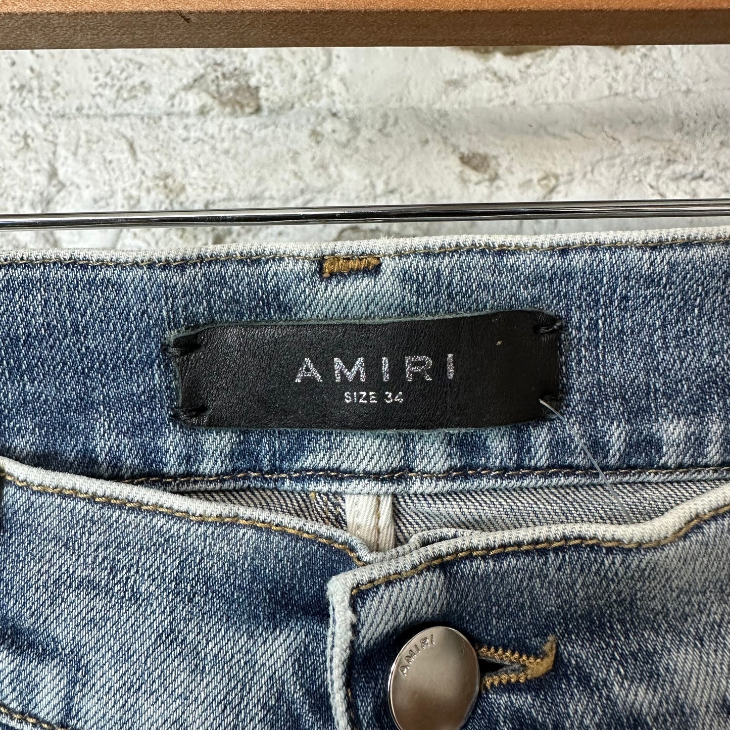 Amiri Crystal MA Quadstitch Blue Denim Jeans Sz 34