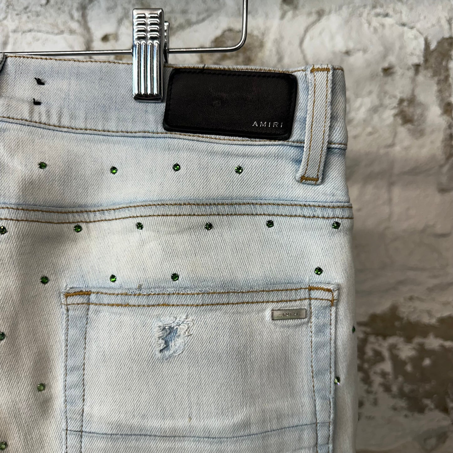 Amiri Gradient Rhinestone Lightwash Blue Denim Jeans Sz 31