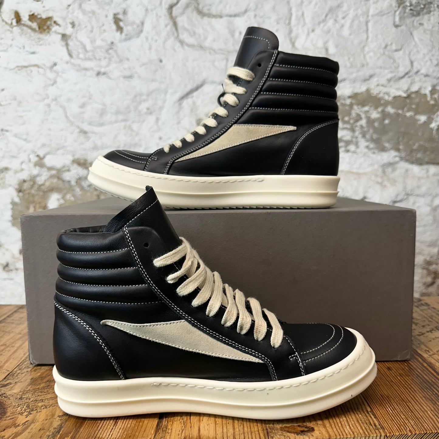Rick Owens High Vintage Black Leather Milk Sneaker Sz 6.5 (39)