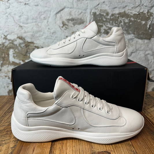 Prada Americas Cup Triple White Leather Sneaker Sz 9.5
