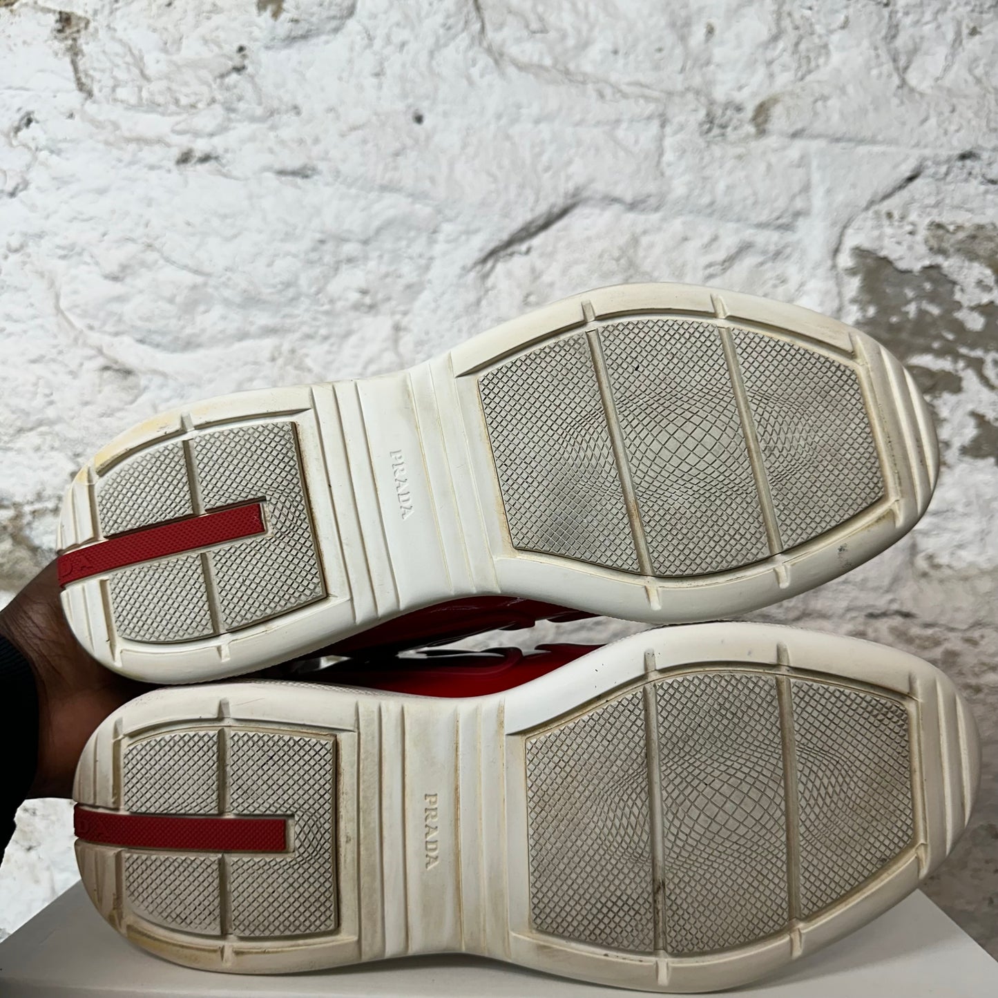 Prada Americas Cup Rossa Patent White Sneaker Sz 9.5 No Box