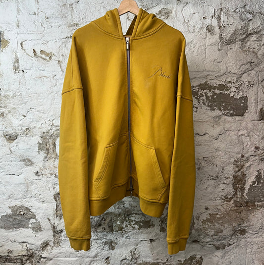 Rhude Script Zip Up Hoodie Yellow Sz L