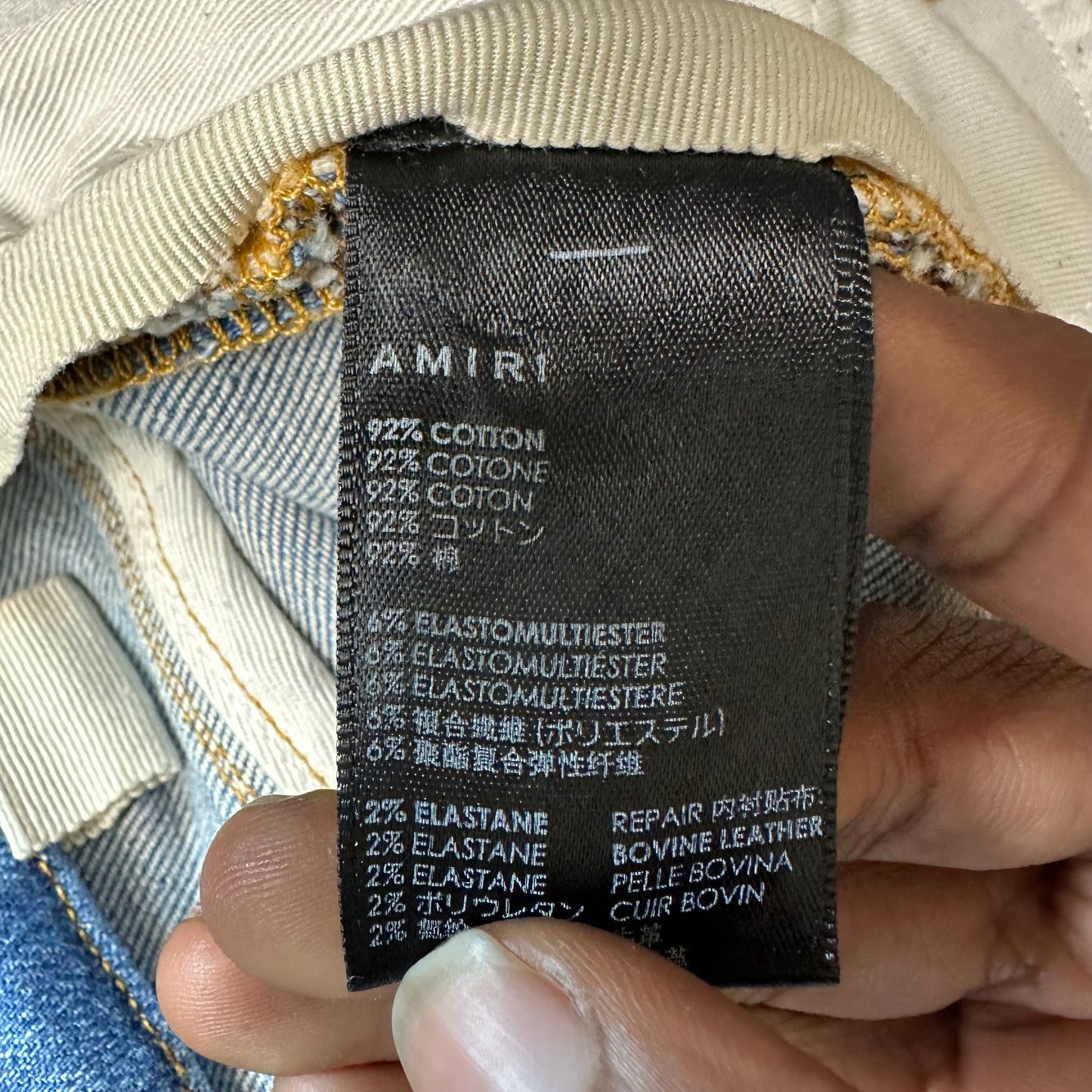 Amiri MX1 Black Leather Blue Denim Jeans Sz 36