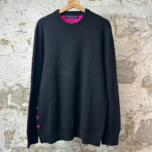 Louis Vuitton Pink Monogram Black Sweater Sz XL