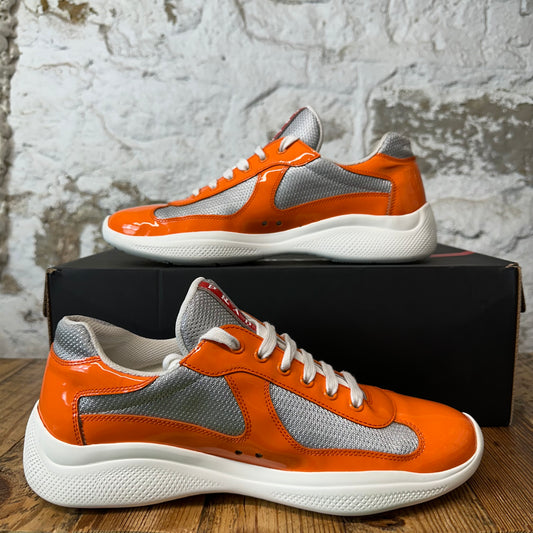 Prada Americas Cup Orange Patent Grey White Sneaker Sz 8