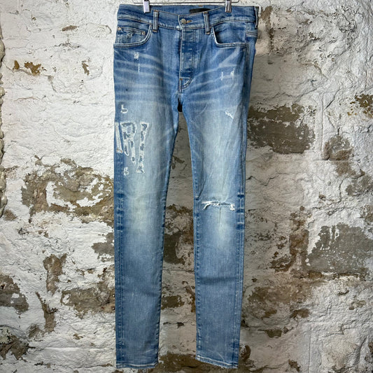 Amiri Distressed Side Spell Blue Denim Jeans Sz 31