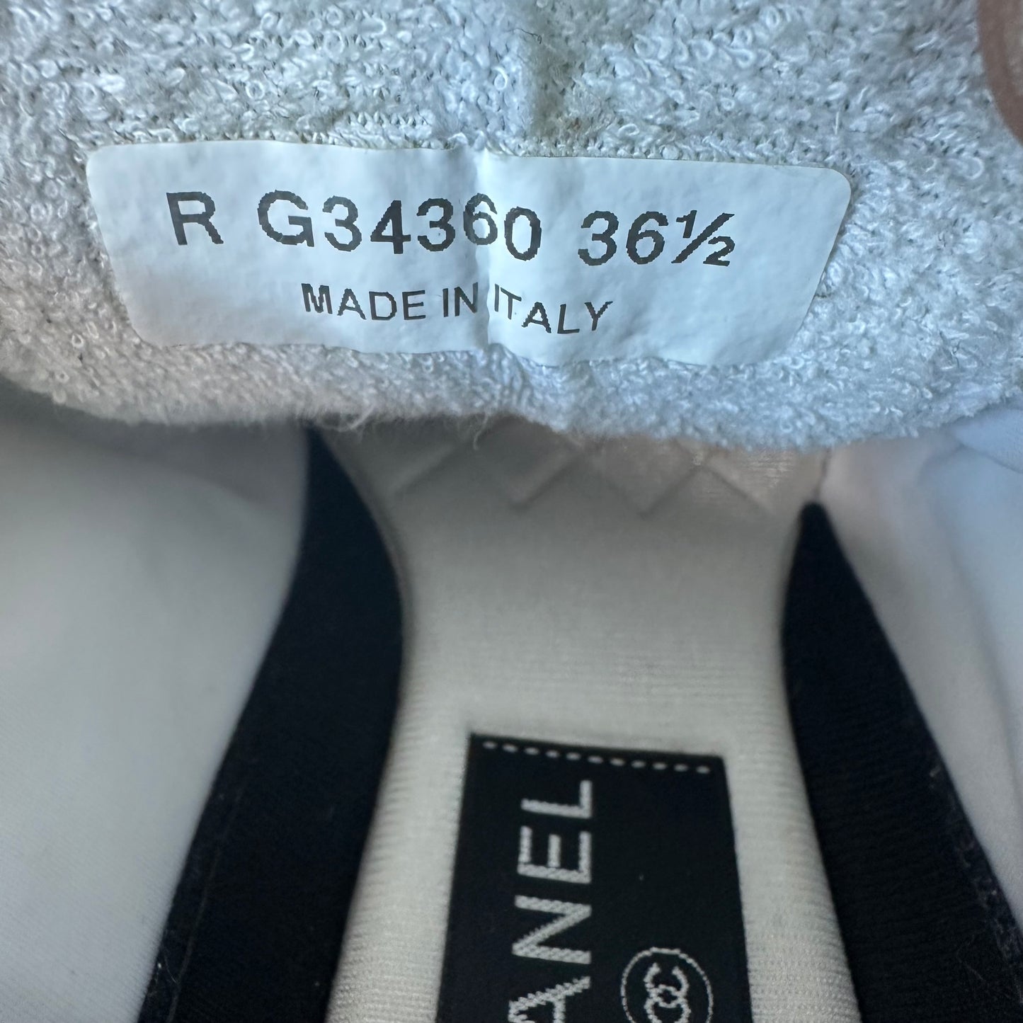 Chanel White CC Tan Tweed Trainer Sneaker Sz 4.5 (36.5)