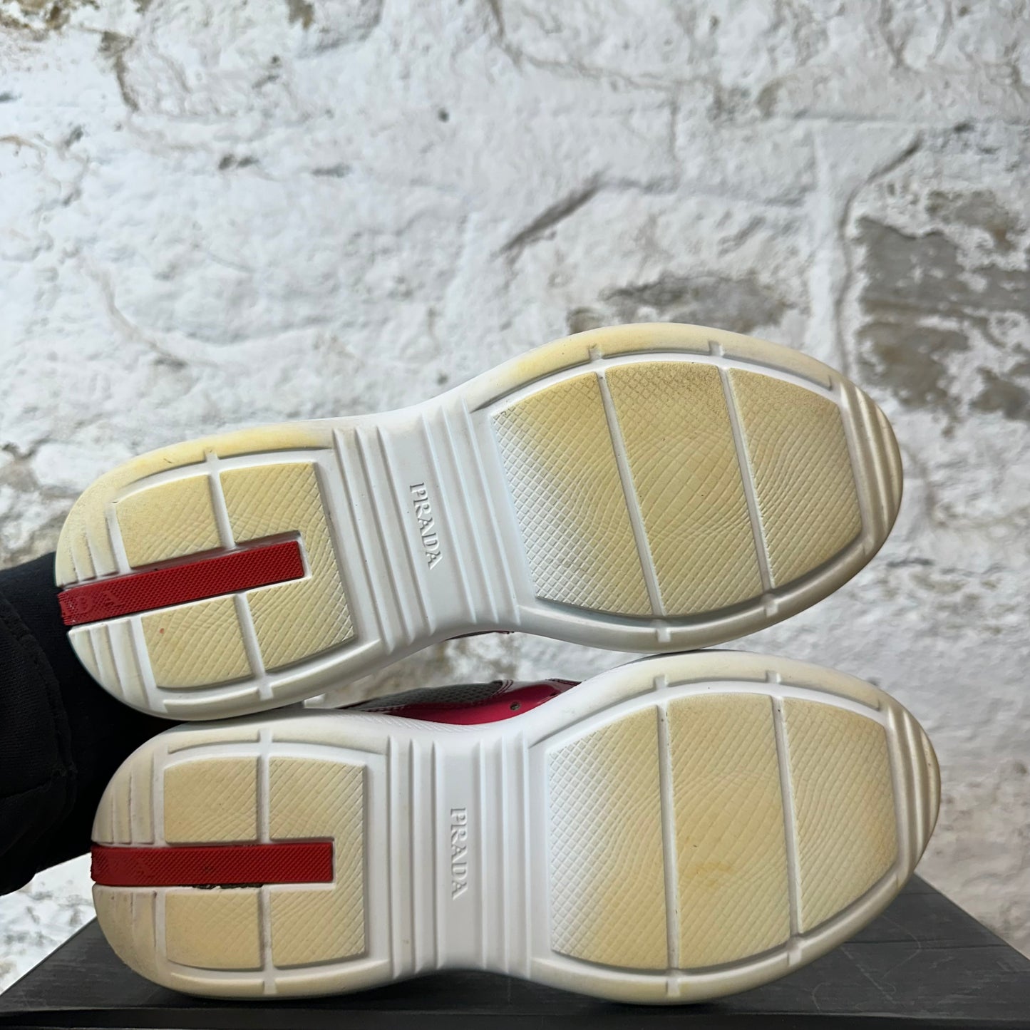 Prada Americas Cup Pink Patent Grey White Sneaker Sz 4.5 (36)