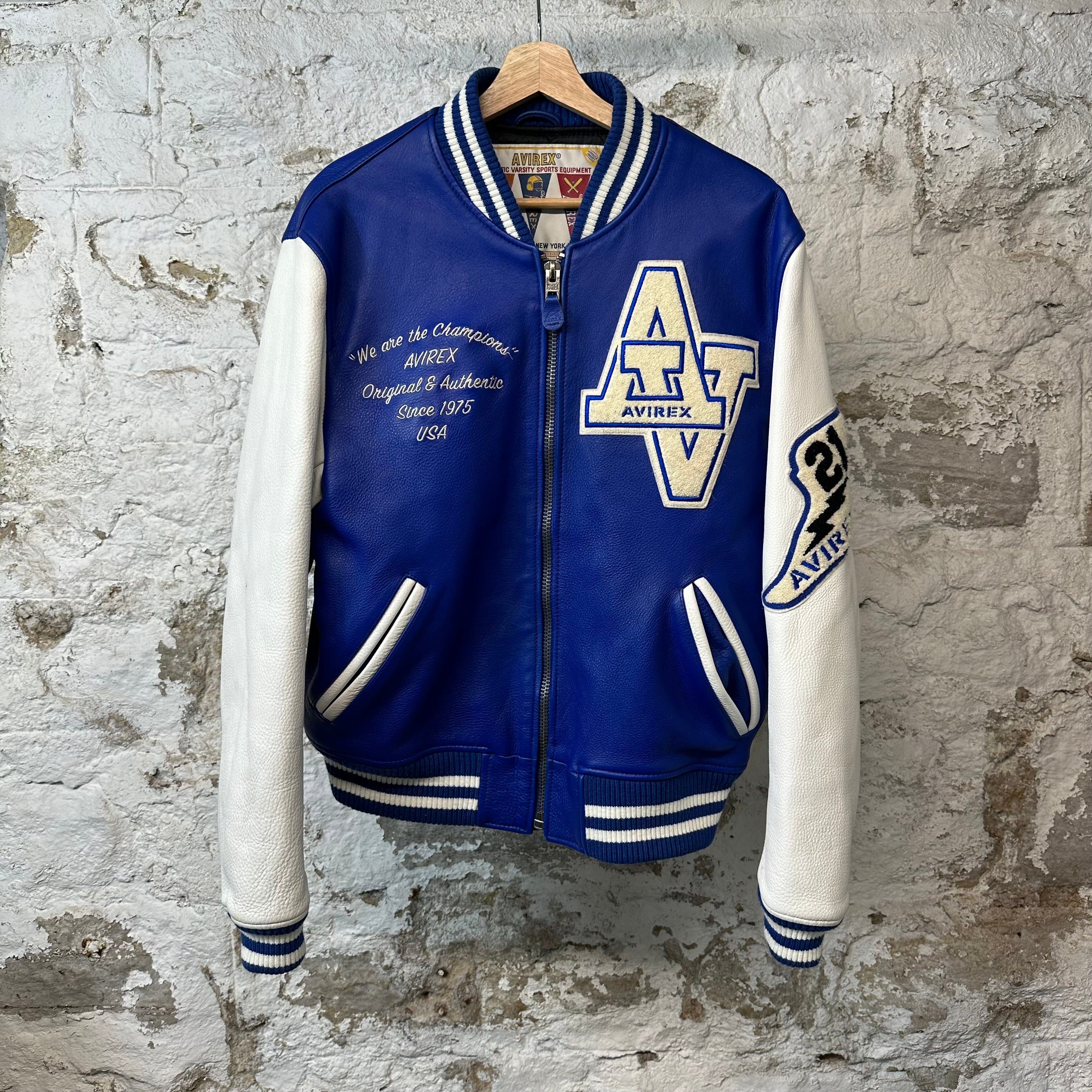 Avirex Wild Cats Blue White Leather Jacket Sz M