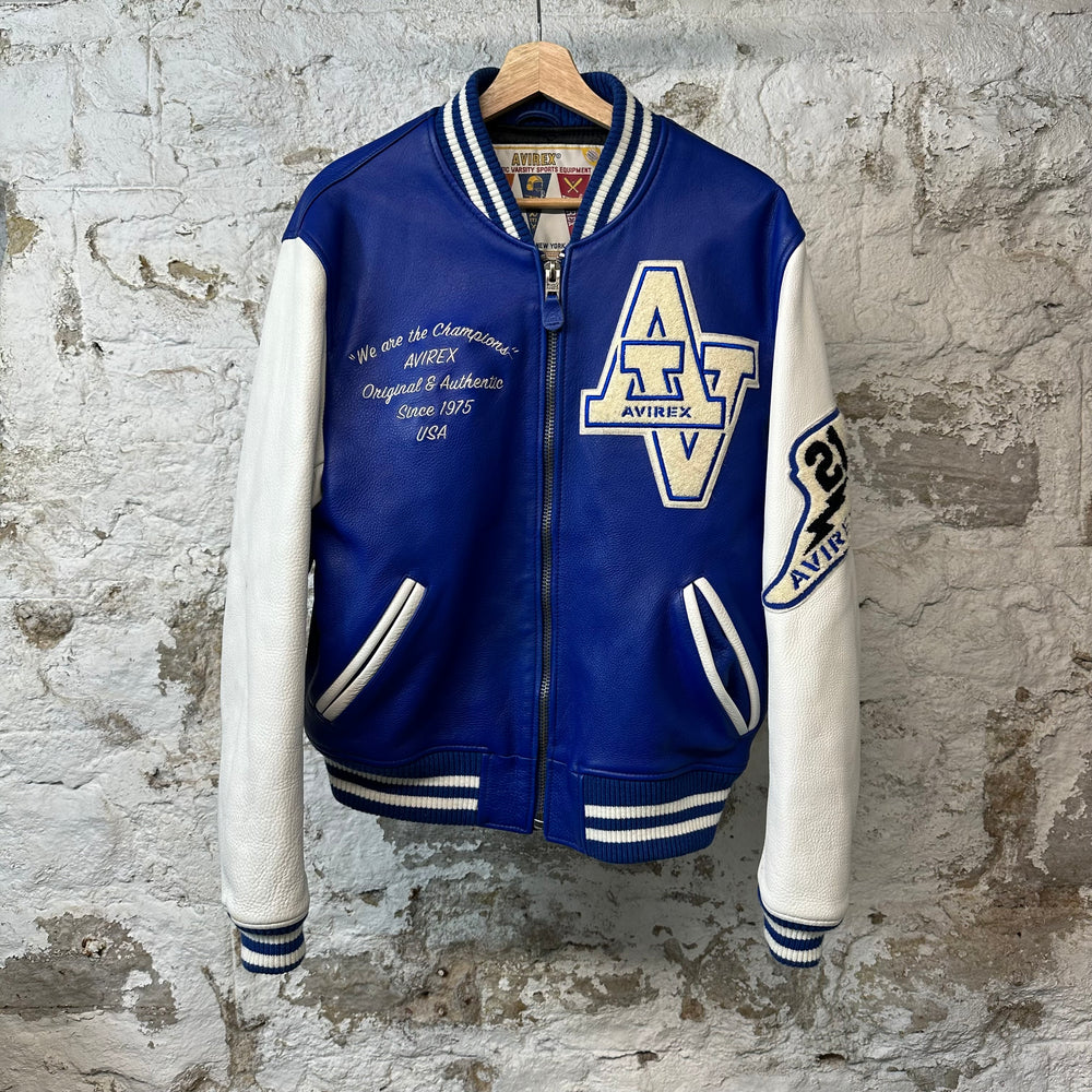 Avirex Wild Cats Blue White Leather Jacket Sz M