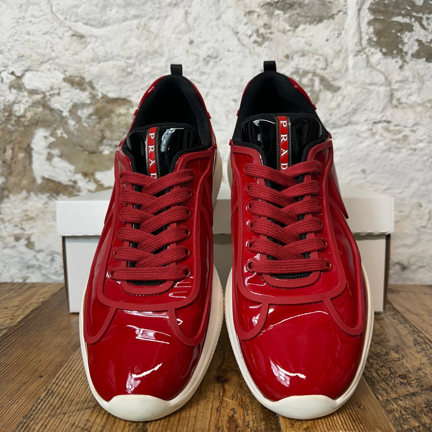 Prada Americas Cup Rossa Patent White Sneaker Sz 9.5 No Box