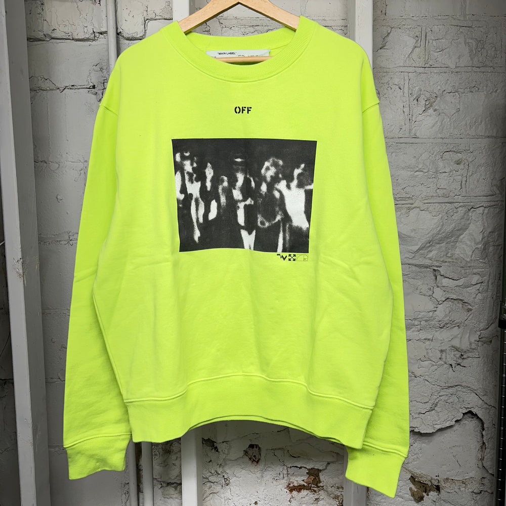 Off-White Lime Green Chest Logo Crewneck Sz XL