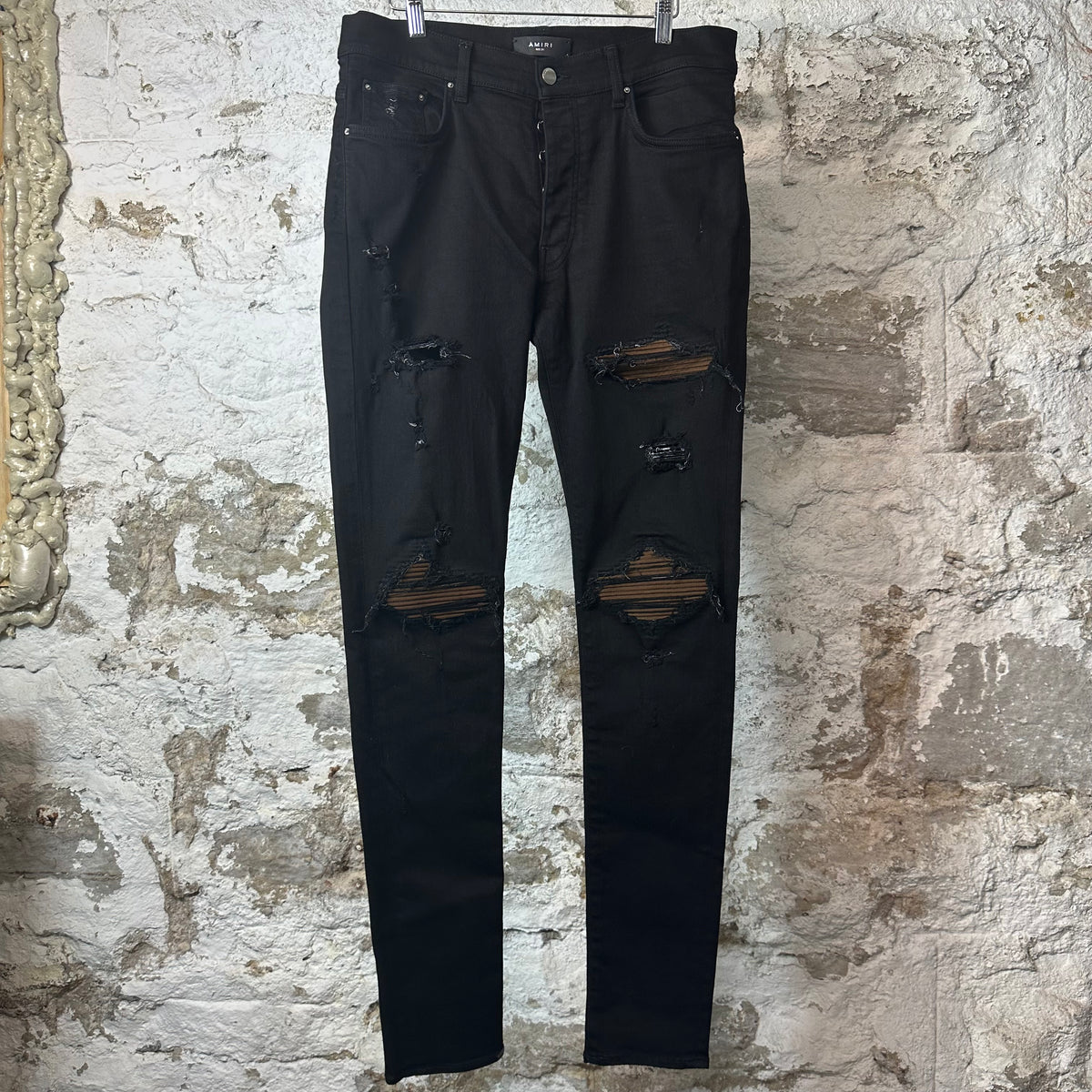 Amiri MX1 Brown Suede Black Denim Jeans Sz 34