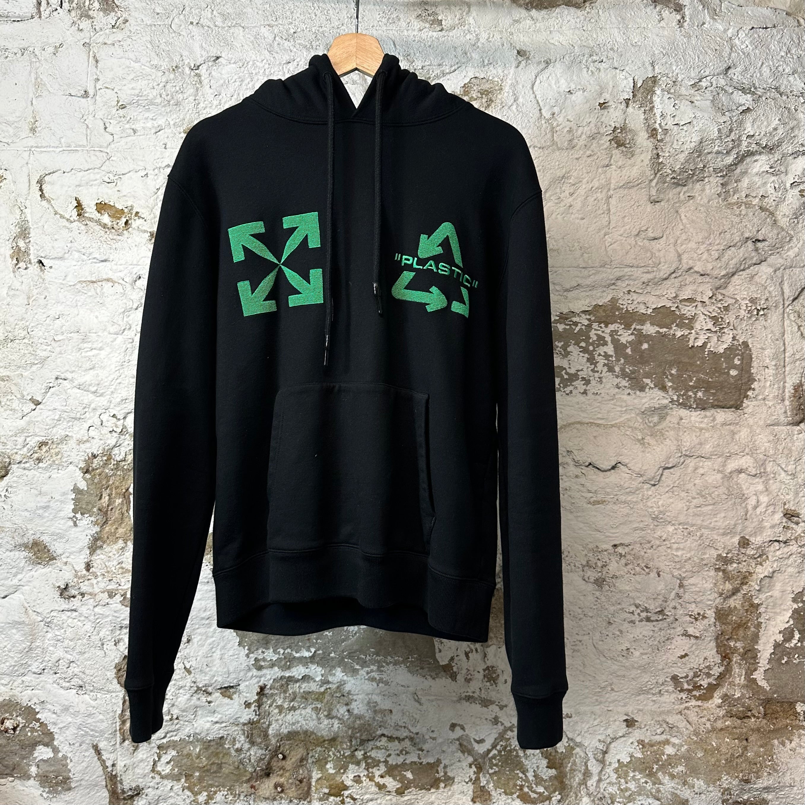 Off White Green Plastic Logo Hoodie Black Sz S