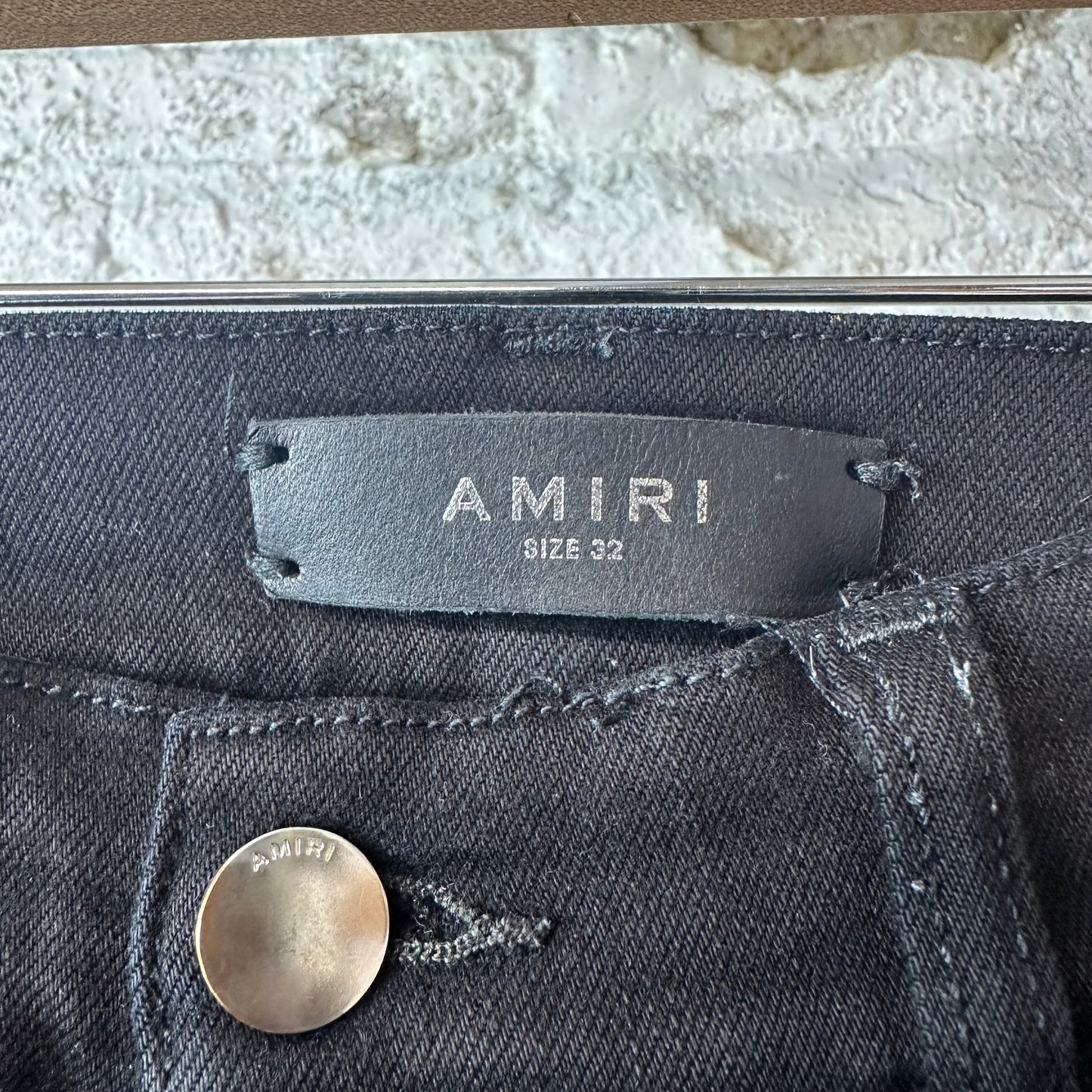 Amiri MX1 Silver Patch Black Denim Jeans Sz 32