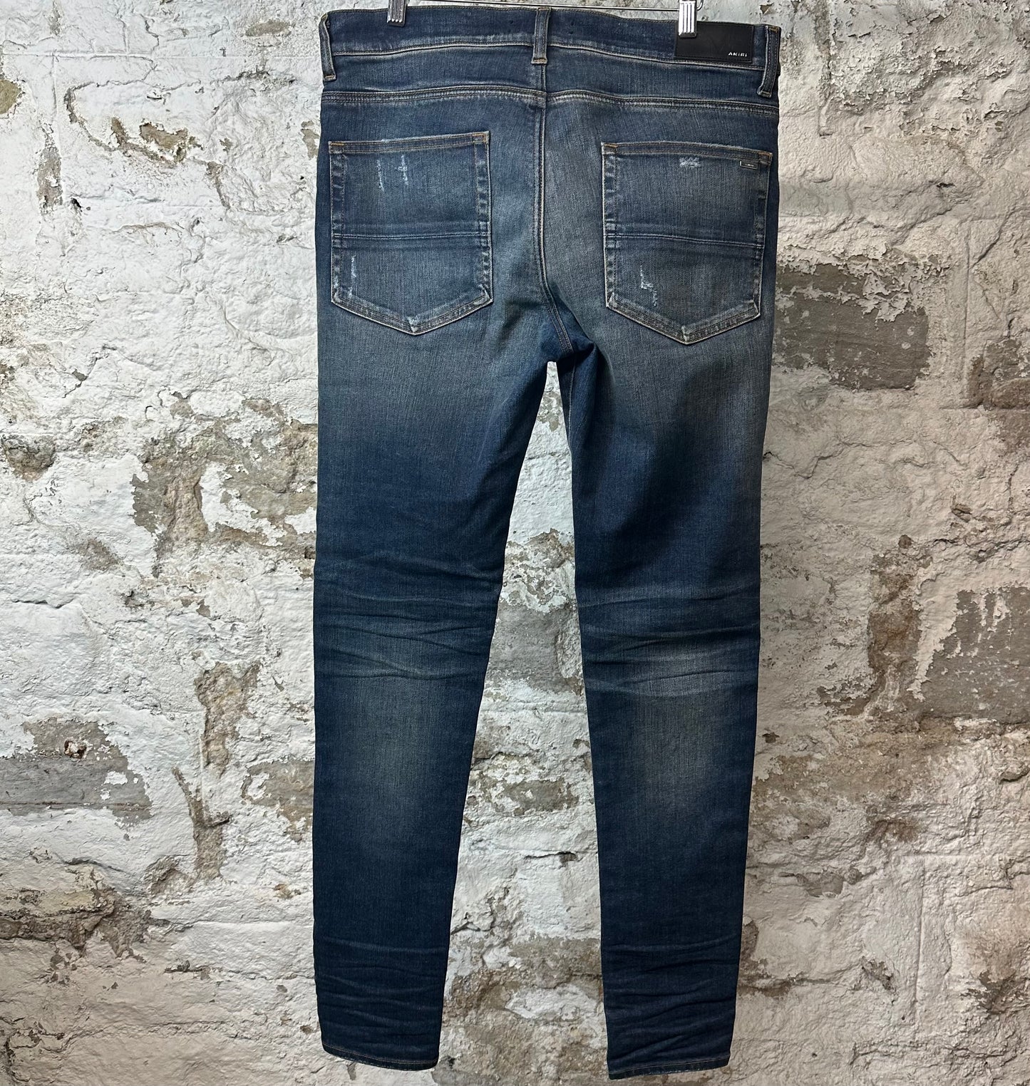 Amiri MX1 Orange Suede Dark Blue Denim Jeans Sz 34