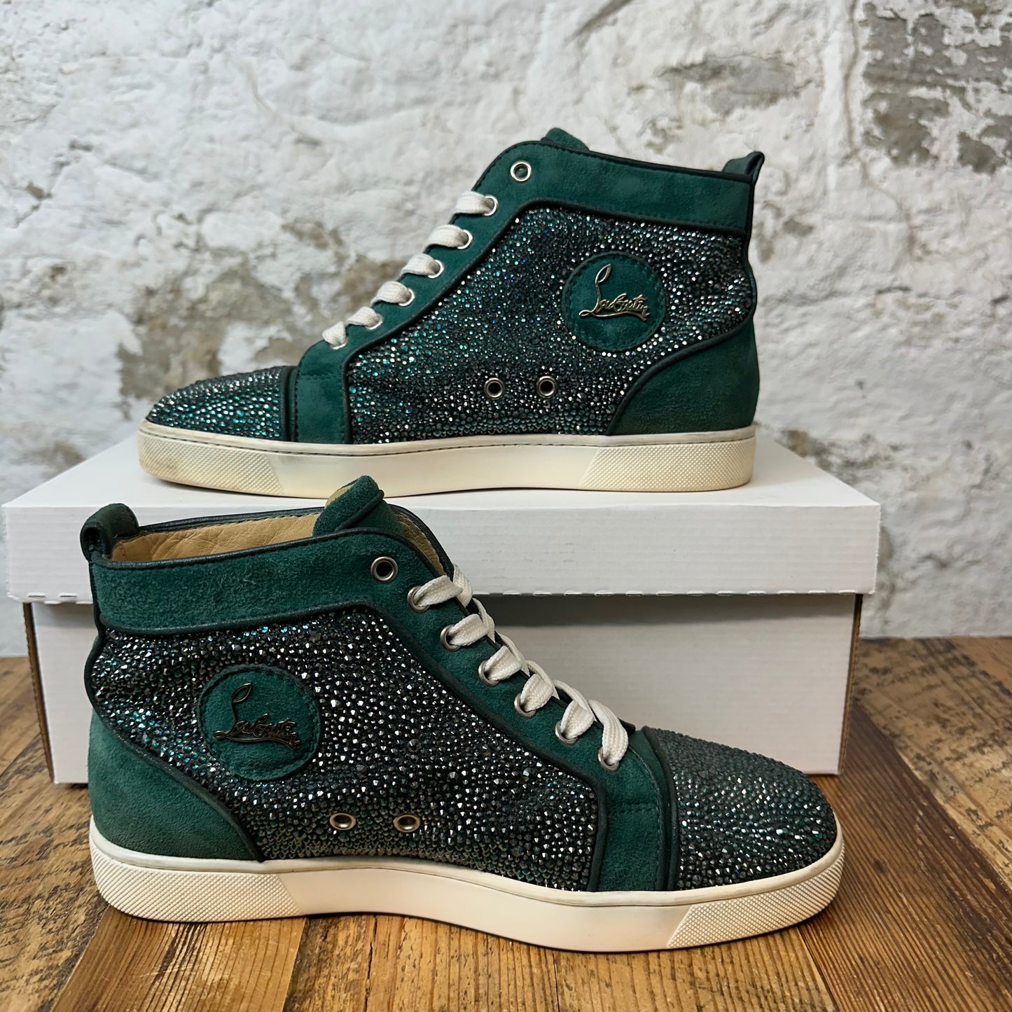 Christian Louboutin Green Sparkle High Sneaker Sz 7 (40) No Box