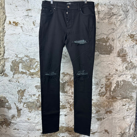 Amiri MX1 Green Paisley Black Denim Jeans Sz 36
