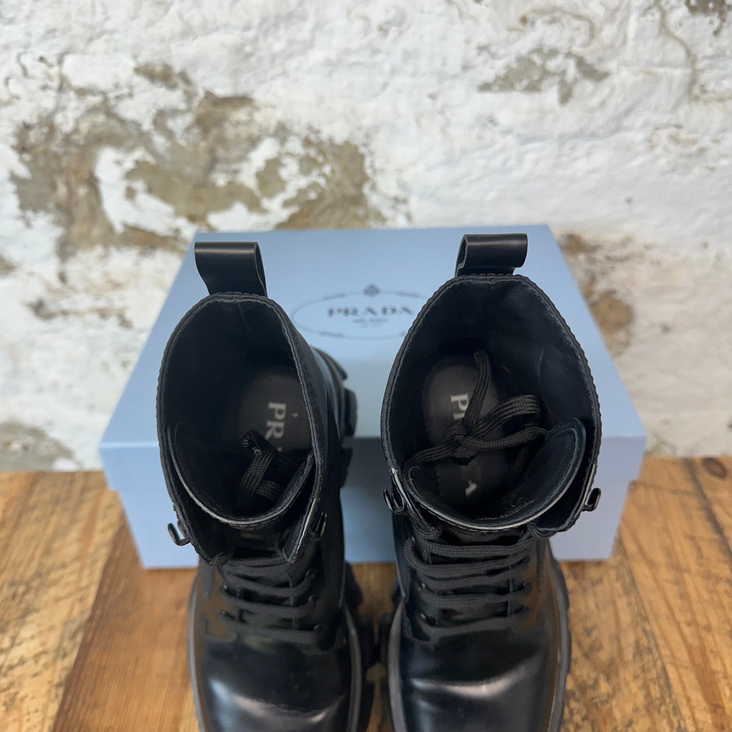 Prada Monolith Brushed Leather Re Nylon Boot Sz 6 (38.5)