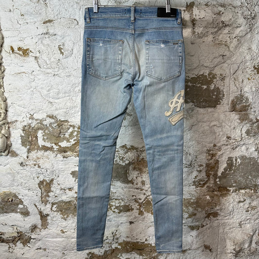 Amiri Varsity 22 Patch Blue Denim Jeans Sz 30