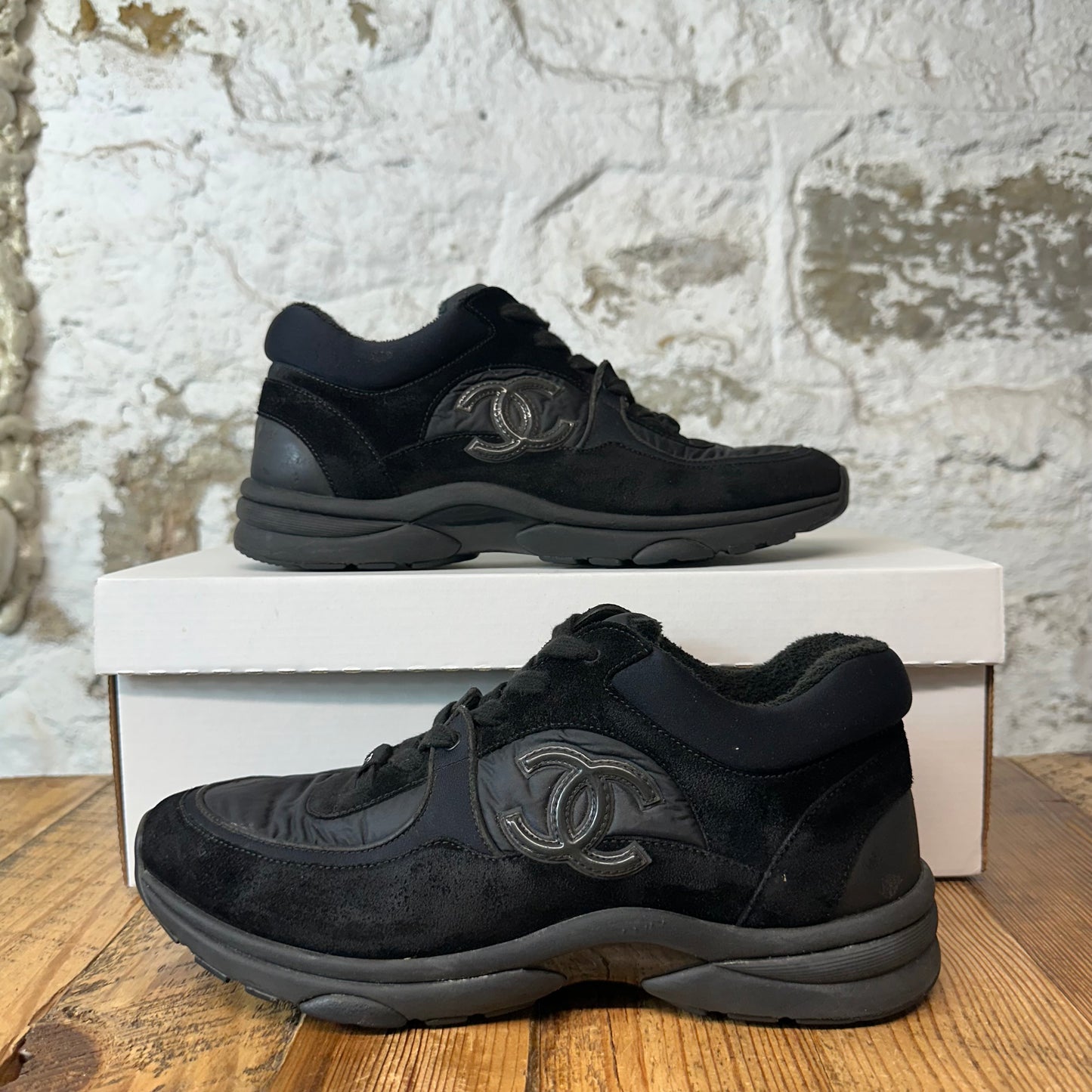 Chanel CC Triple Black Trainer Sneaker Sz 7 (40)