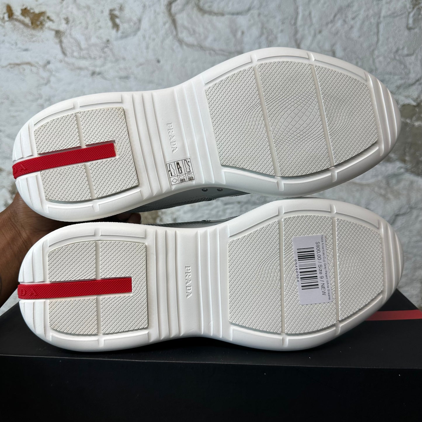 Prada Americas Cup Grey Patent White Sneaker Sz 9 DS