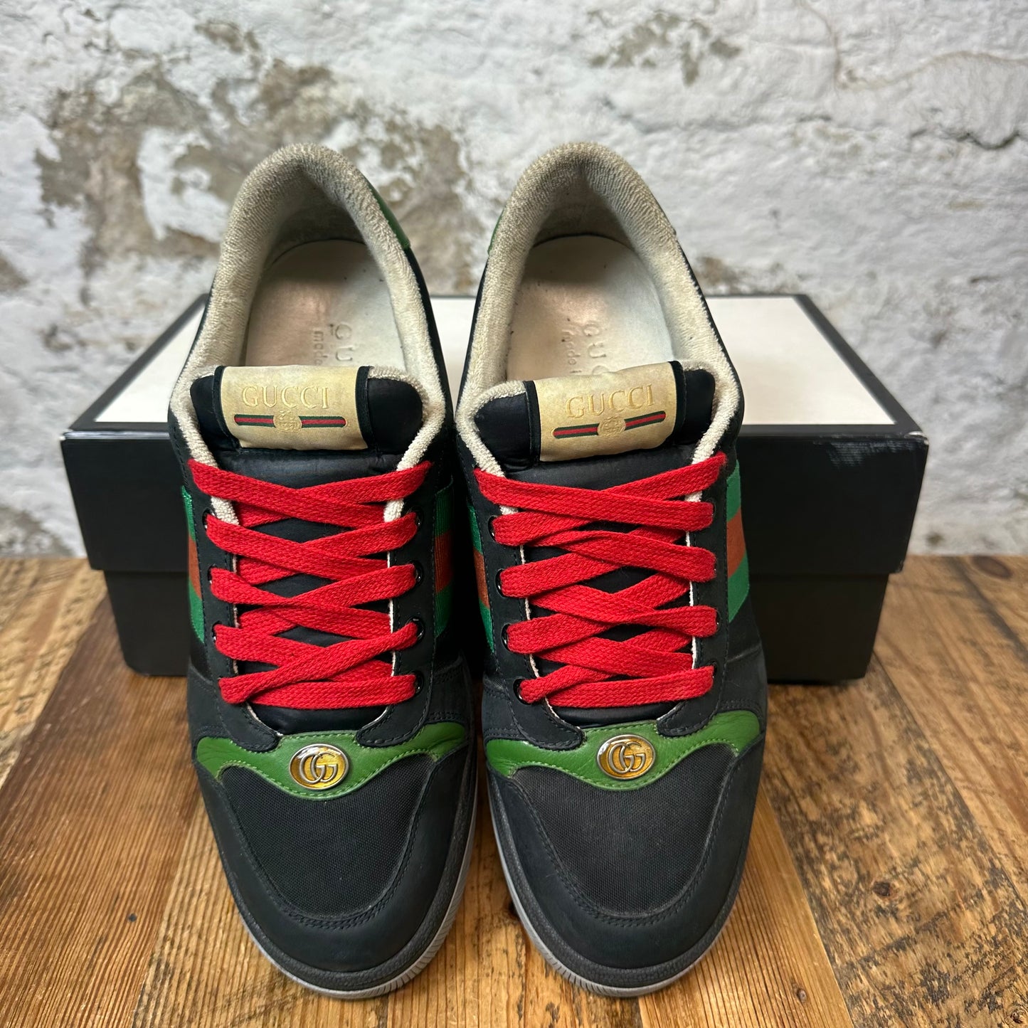 Gucci Red Green Stripe Black Screener Sneaker Sz 8.5