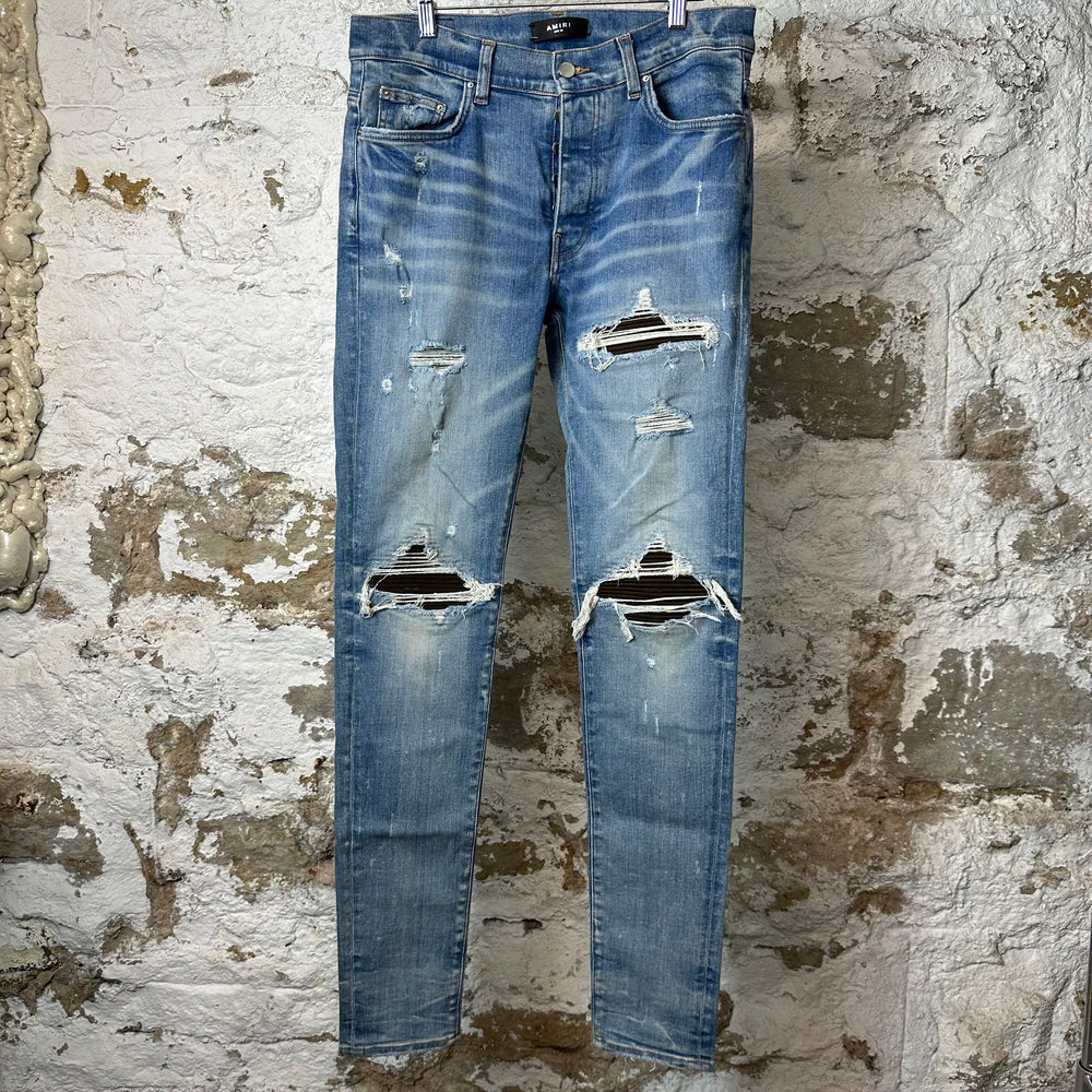 Amiri MX1 Brown Suede Blue Denim Jeans Sz 32