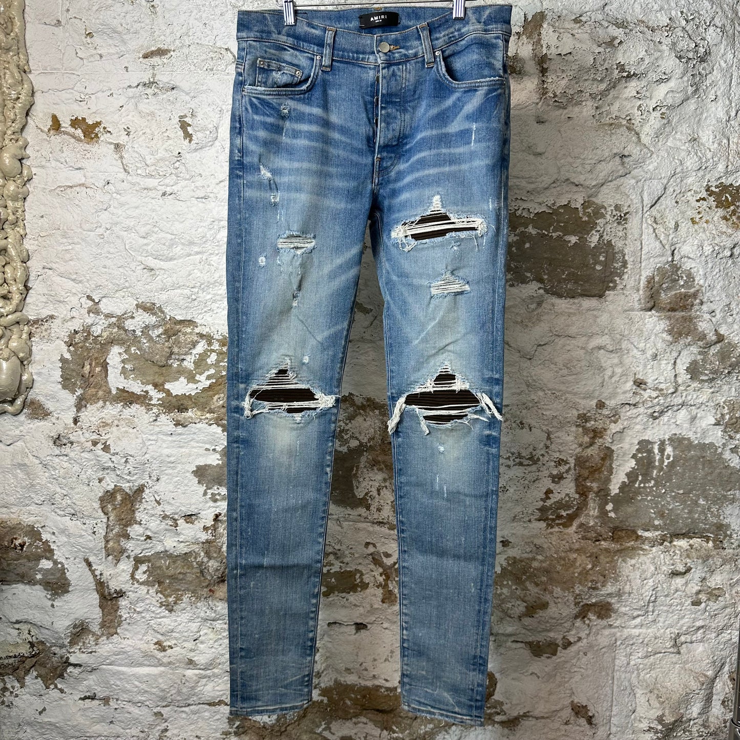 Amiri MX1 Brown Suede Blue Denim Jeans Sz 32