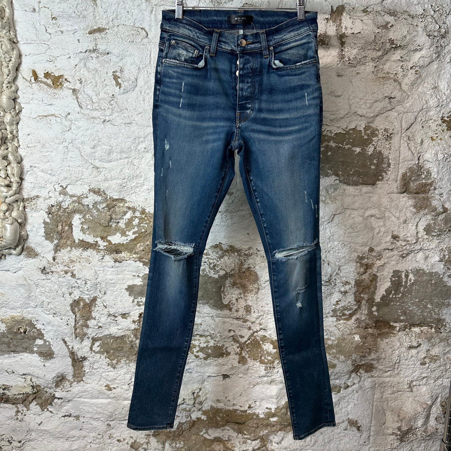 Amiri Knee Rip Dark Blue Denim Jeans Sz 30