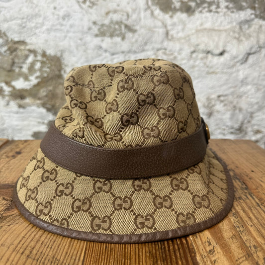 Gucci Beige GG Monogram Canvas Bucket Hat Sz M