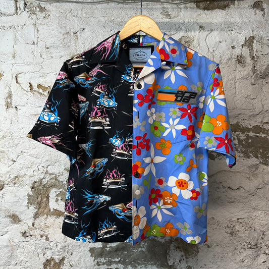 Prada Double Match Floral Car Button Up Shirt Sz XS