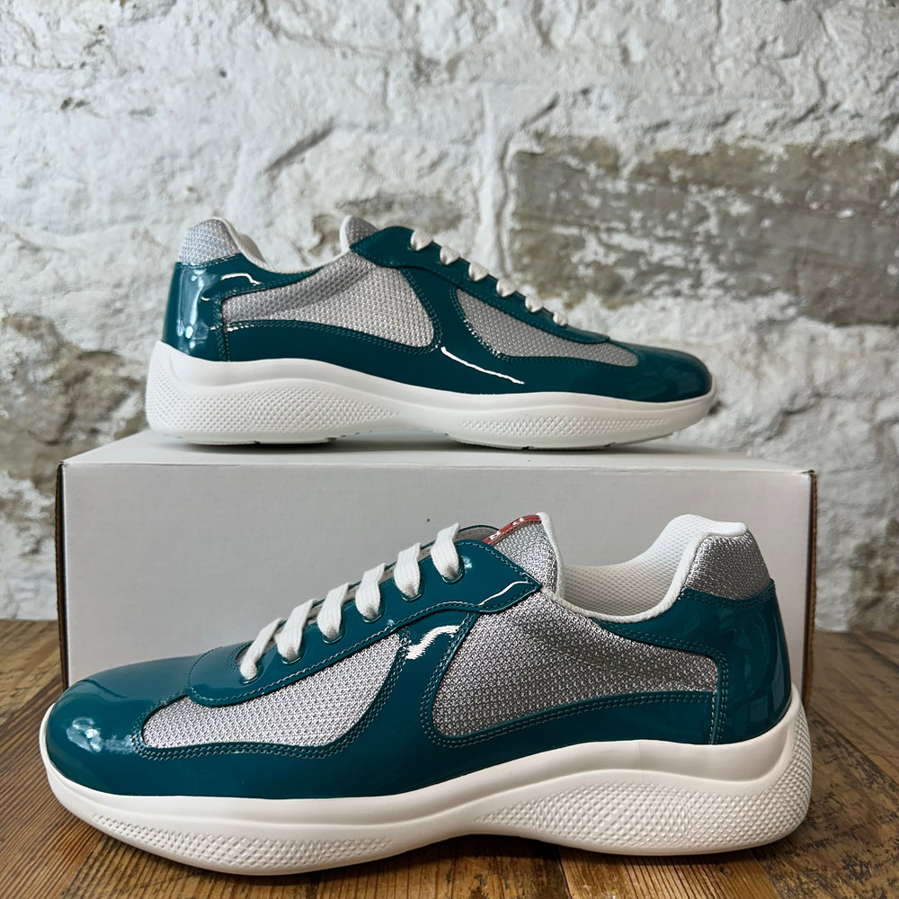 Prada Americas Cup Lagoon Patent Grey White Sneaker Sz 9 DS